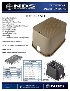 NDS 14 in. X 19 in. Rectangular Standard Series Sand Valve Box and Sand ICV Cover Tech Spec