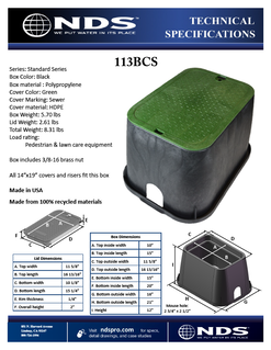 NDS 14 in. X 19 in. Rectangular Standard Series Black Valve Box and Green Sewer Cover Tech Spec