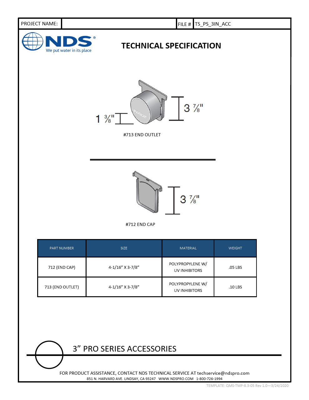 NDS 3 in. Pro Series Channel Drain End Cap Tech Spec