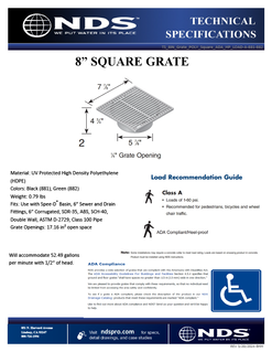 NDS 8 in. Square Drainage Grates for Pipes & Fittings Tech Spec