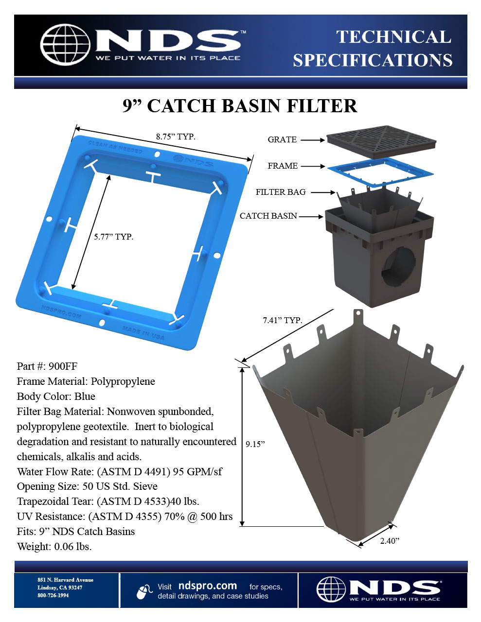 NDS 9 in. Square Catch Basin Drain Filter Tech Spec