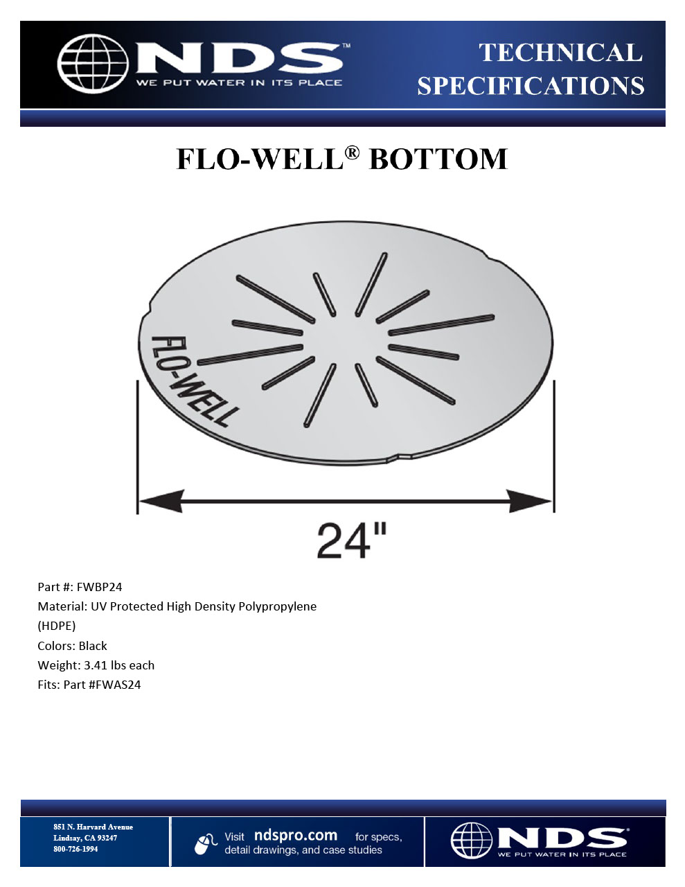 NDS Bottom Panel for Flo-Well® Stormwater Dry Well System Tech Spec