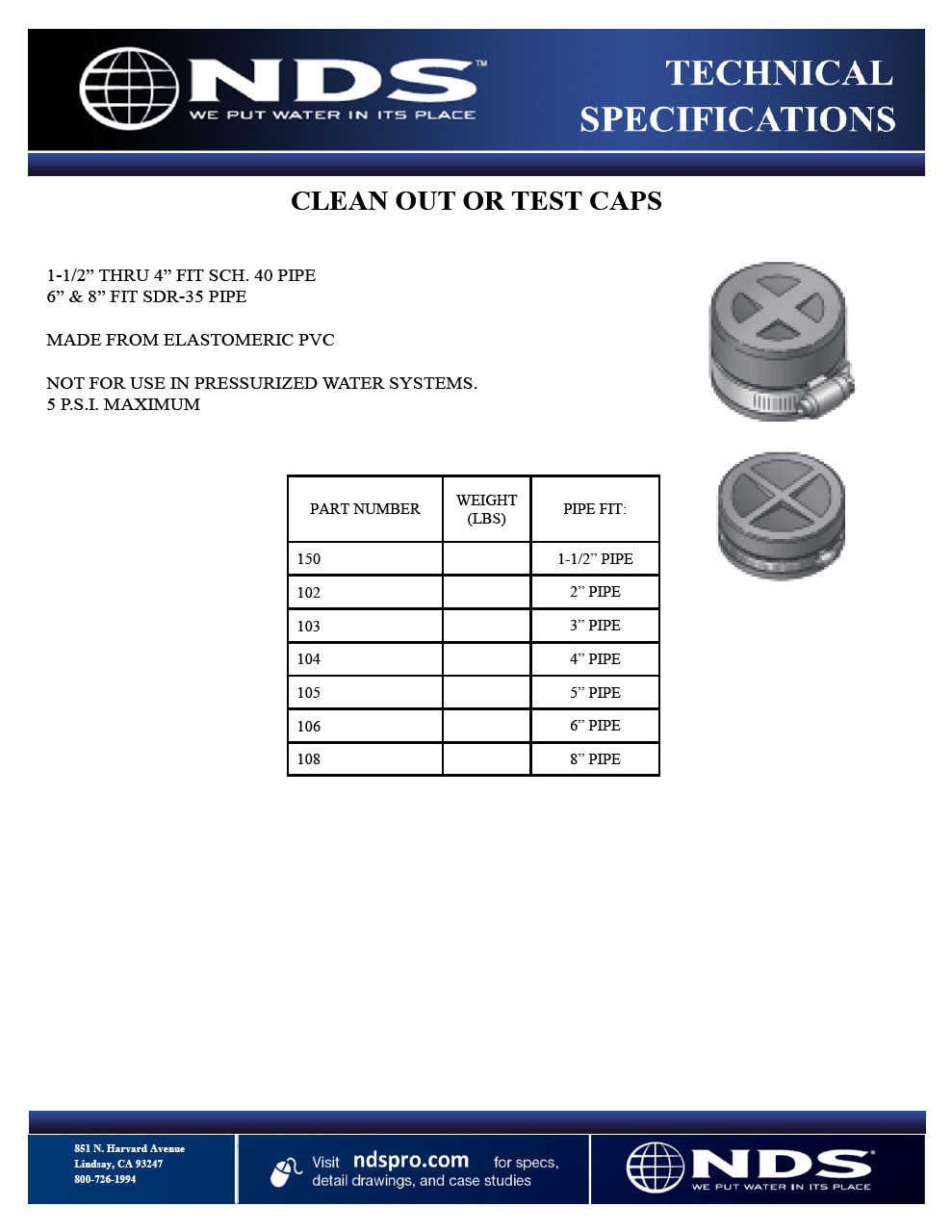 NDS Flexible PVC Caps Tech Spec