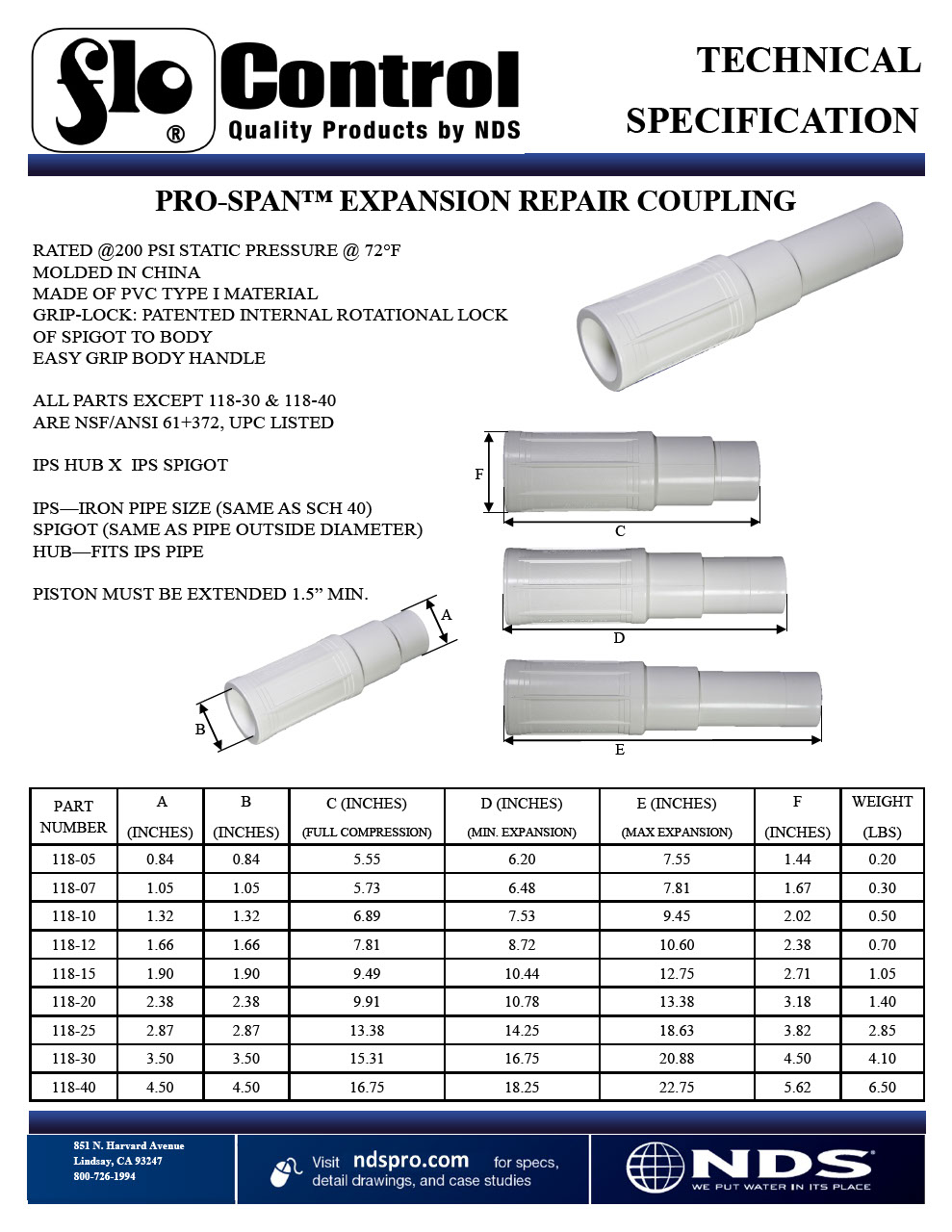 NDS Pro-Span® PVC Expansion Repair Couplings Tech Spec