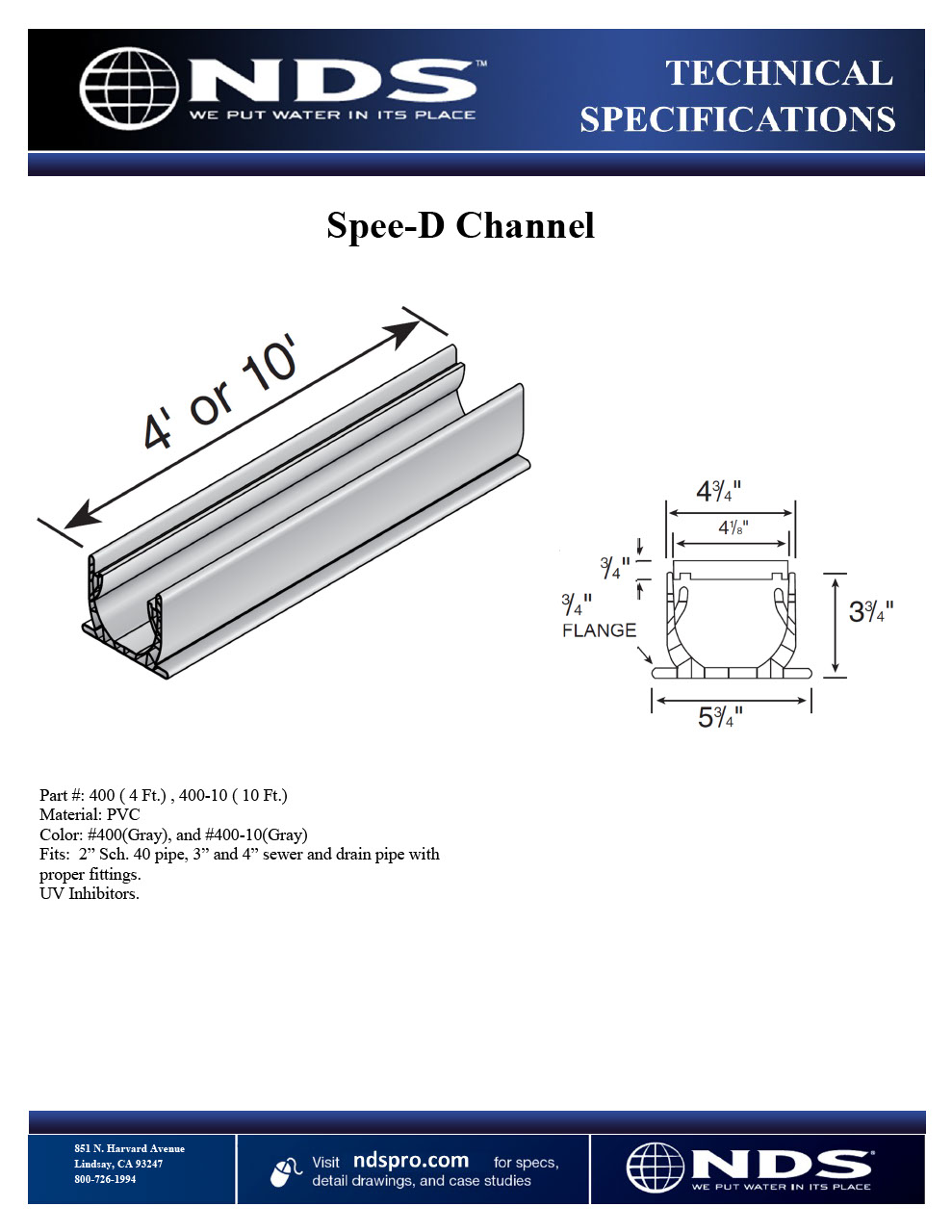 NDS Spee-D® Channel Drain Tech Spec