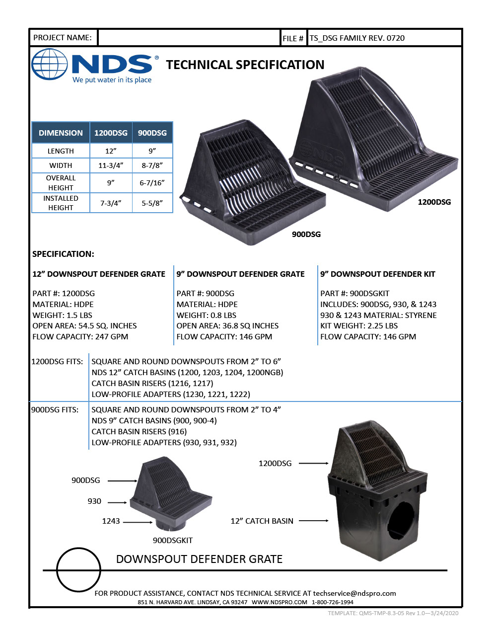 NDS 12 in. Square Downspout Defender Catch Basin Drain Grate Tech Spec